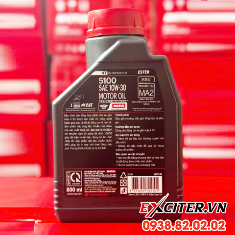 Nhớt motul 5100 4t 10w30 08l cho exciter - 2