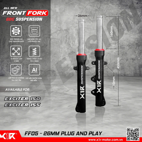 Phuộc trước X1R chính hãng cho Exciter 150-155